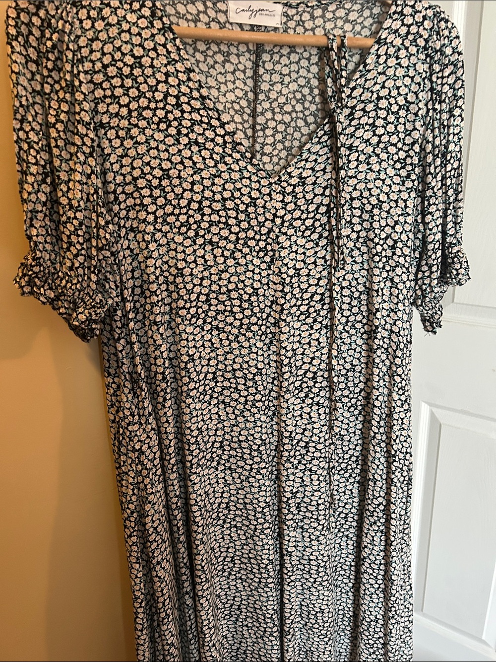 Carly Jean Los Angeles Black Midi Dress with Cream Floral Print